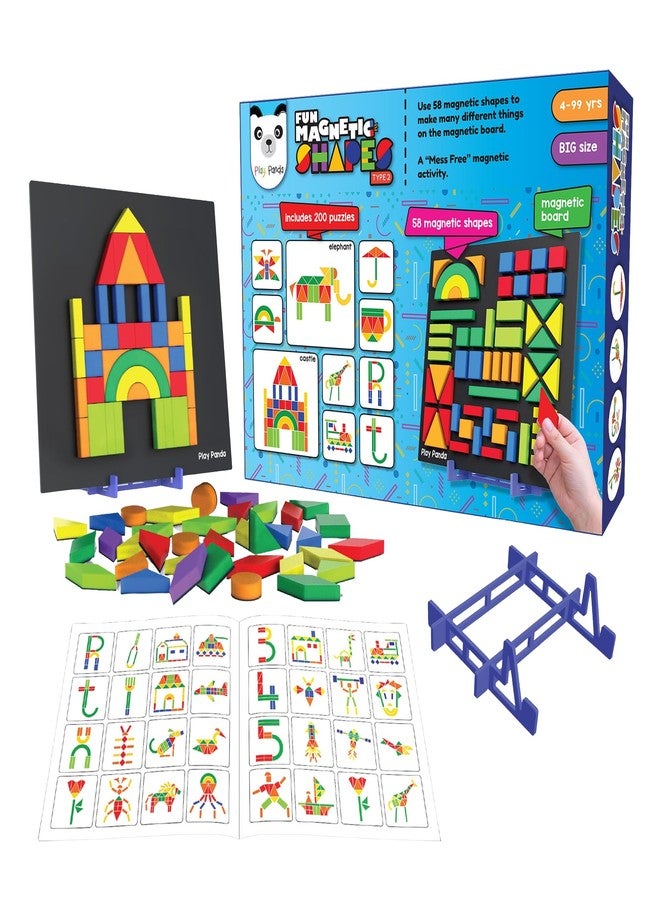 Play Panda Fun Magnetic Shapes Big Type 2 with 58 Magnetic Shapes, 200 Pattern Book, Magnetic Board and Display Stand - Image 1